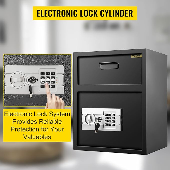 VEVOR Digital Depository Safe 1.7 Cubic Feet with Deposit Slot Black | for Home Hotel Restaurant Office Electronic Code Lock with Two Emergency Keys Pry-Proof Locking Bolts Two independent Spaces