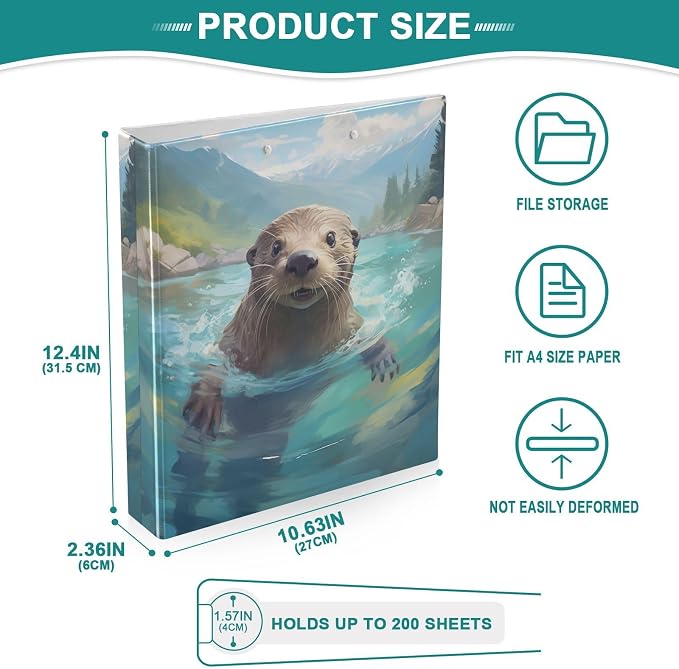 Custom 3 Ring Binder Sea Otter 1.5" Round Ring Binders Personalized Name View Binder with 200 Sheet for Women Men Office Kids School Supplies, 1 Pack