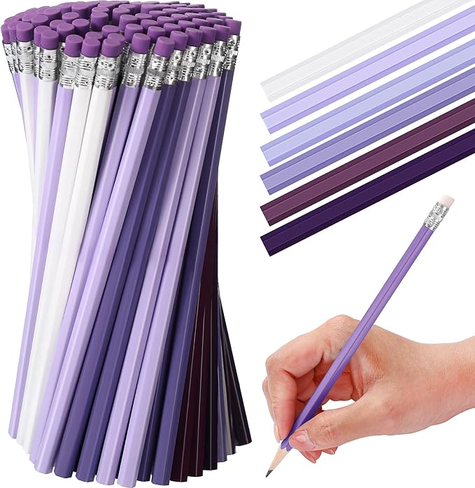 TecUnite 240 Pcs HB #2 Unsharpened Pencils with Eraser Wooden Hexagonal Graphite No 2 Pencils for Students Adults Gifts Exams School Office Sketching (Purple)