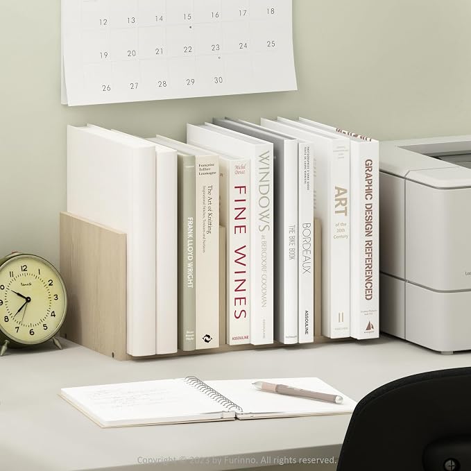 Furinno HERMITE Desk File Folder Organizers, 5-Space Vertical Desktop Office Organization Racks, Desk Top Display Book Shelf, for Paper, Office Supplies, Magazine, Bauhaus Oak