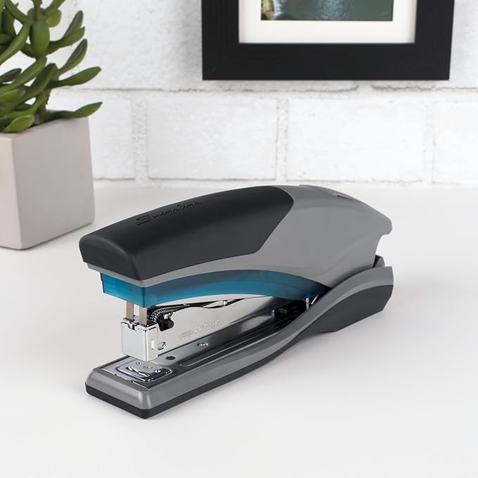 Swingline Stapler, 25 Sheet Capacity, Optima 25, Jam Free, Reduced Effort, Soft Grip, Blue and Gray (66404)