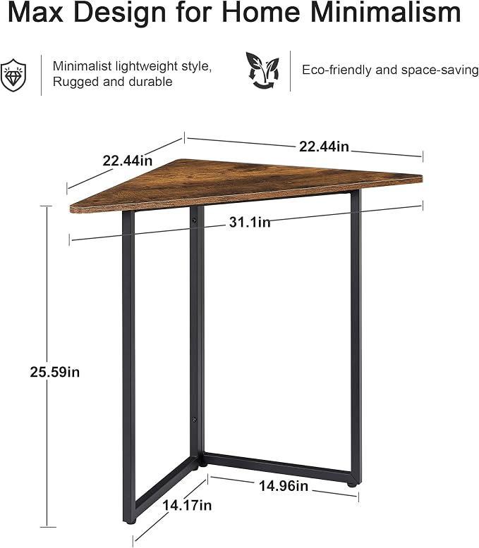 VECELO Corner Desk,Office Tables for Living Room for Small Space Triangle Computer Desk with Steel Frame Corner Shelves with Metal Frame Writing Desk for Workstation Classic Brown 31.1" 2 Set