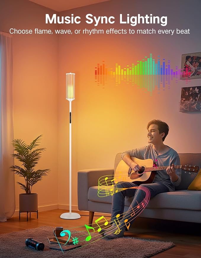 OUTON Corner Floor Lamp with Remote, Touch & App Control, RGB Color Changing Standing Lamp with 32 Modes, 360 Lighting, 3 Color Temperatures, Dimmable 66 in Tall Lamp for Living Room,White Glass