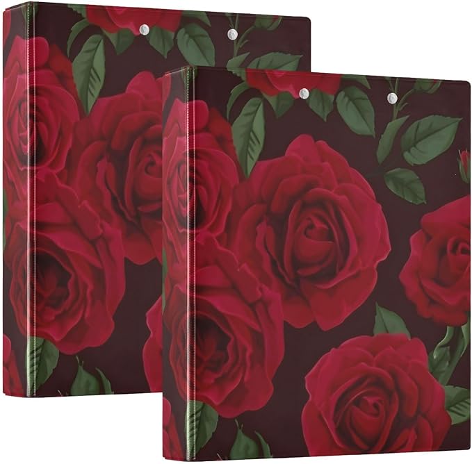 Red Rose Black Roses 3 Ring Binder with 2 Interior Pockets 1.5 inch Binders 3 Ring Heavy Duty Fit 8.5" x 11" Letter Size for Office School, 2 Pack