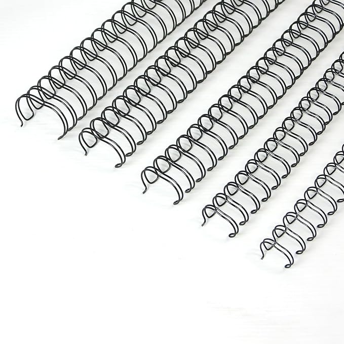 Rayson Wire Binding Spines, 2:1 Pitch, 21-Loop Black, Mixed Sizes, 50 Pack | Includes 9/16", 5/8", 3/4", 7/8" and 1" sizes; black 2:1 pitch wires for compatible wire binding machines.