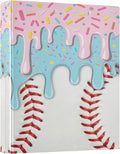 Baseball Red White Stripe Pattern Round Ring Binders 1.5 Inch Ice Cream 3 Ring Clipboard Binder for Office School Work Supplies File Folder 200 Sheet Capacity