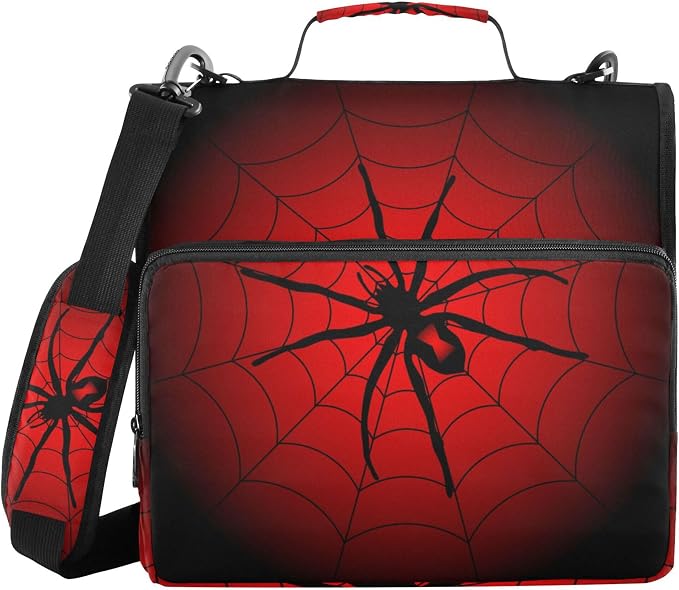 Fisyme Halloween Spider Web Zipper Binder 3 Ring with Zipper and Shoulder Strap Large Capacity Multi-Pocket Binder Organizers