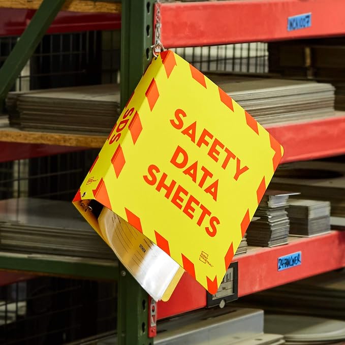 Avery® UltraDuty™ SDS 3 Ring Binder, 2" Rings, 1 Yellow/Red Binder | For Industrial Workplace and Facility Use, OSHA HazCom Compliant, Attached 36" Chain, Water and Chemical Resistant Cover