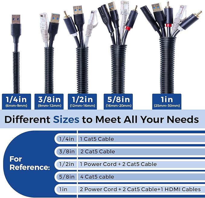 YCLYC 33ft 1/2inch Cable Management, White Wire Loom Tubing Cord Protector, Cable Sleeve Wire Wrap, Cord Wrap for Computer Cord Organizer, Office, Home, ect