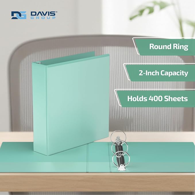 Pack of 6 Premium View Binders, Ring Binders with Clear-View Cover and Interior Pockets, Pastel Color Options, 2 Inch, Mint