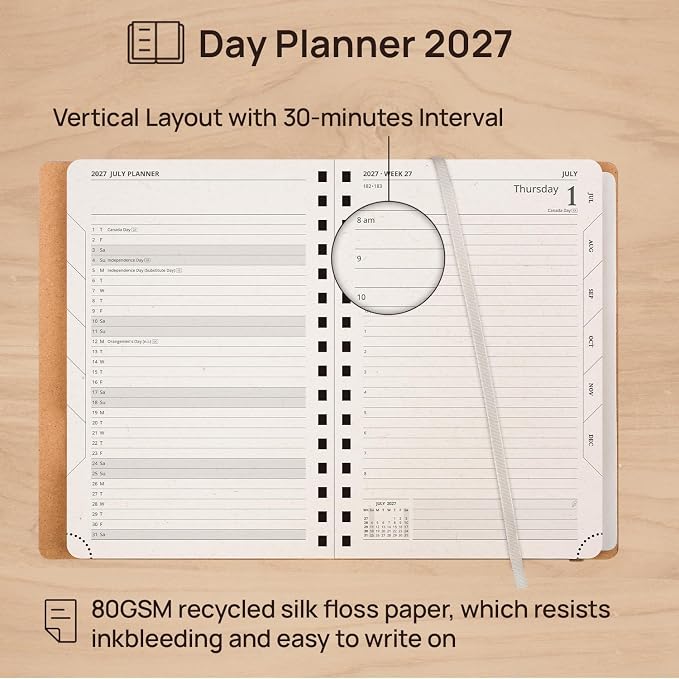 POPRUN 2027 Daily Planner One Page Per Day,5.75" x 8.5" Recycled Paper Book