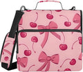 Bow Cherry Pink Zipper Binder Bag 3 Ring Binder with Shoulder Strap Zip Up 500 Sheets Capacity Multi Pockets for School Office Supplies