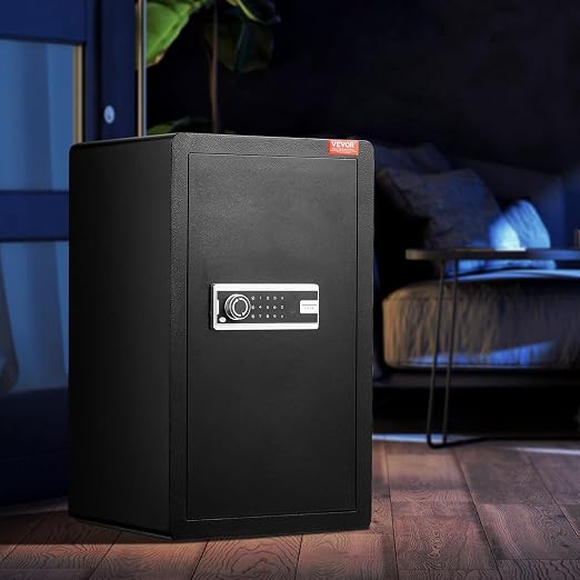 VEVOR Single Door 4.0 cu.ft Safe Box with Key Lock & Password, Safe Lock Box with Fireproof Bag, Key Rack, LED Light, 2 Shelves, and 1 Cabinet for Money, Documents, Jewelry, and Valuables, Black