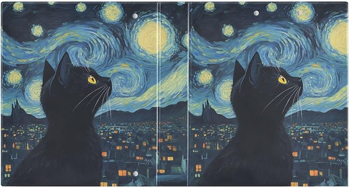 Starry Night Art Black Cat Binder 3 Ring 1.5 Inch Binder with Clipboard&Pockets, Hardcover Binders Heavy Duty Large File Folder for Office School Supplies - Holds 200 Sheets, 2 PC