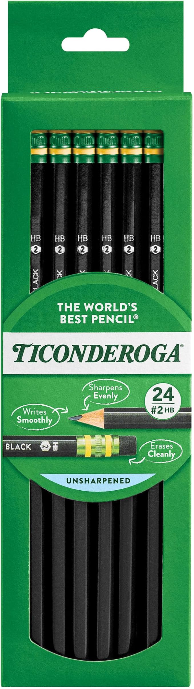 Ticonderoga Wood-Cased Pencils, 2 HB Soft, Black, 24 Count