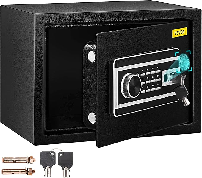 VEVOR Safe - 0.8 CU.FT Fingerprint Safe Box, Q235 Steel, 2 Keys & Digital Keypad for Money, Jewelry, Pistols, Documents, Watches - Home, Office & Hotel