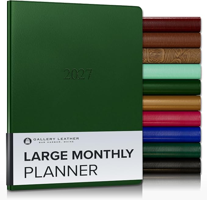 Gallery Leather Large Monthly Planner 2026-2027 Freeport Metallic Hunter