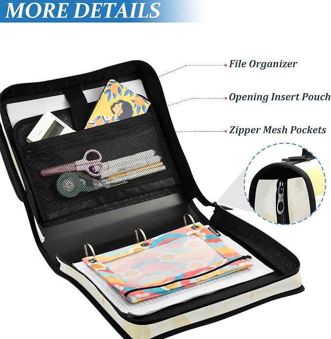 Yellow Balloon Dogs Bow Zipper Binder with Shoulder Strap Bag 3 Ring Binder Organizer Large Capacity Multiple Compartments for School Office