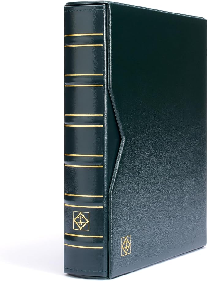LIGHTHOUSE - Vario Classic Binder - 4-Ring Binder with Padded Leatherette Cover and Slipcase for up to 50 Sheets - Green