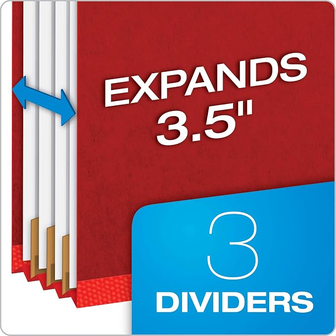 Pendaflex Pressboard Classification File Folders, 3 Dividers, 2" Embedded Fasteners, 2/5 Tab Cut, Letter Size, Bright Red, Box of 10