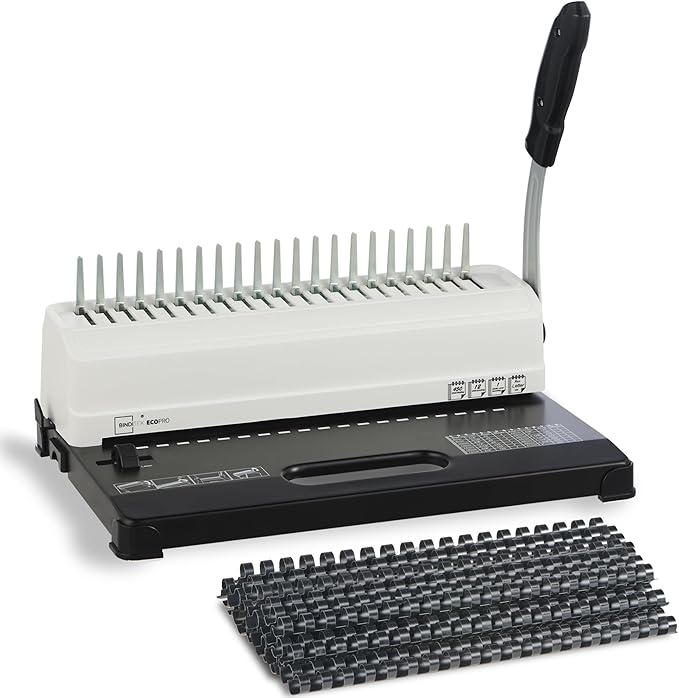 Binditek Binding Machine, Punch 12 Sheets, 450 Sheets, Adjustable Margin | Comb Binding Machine, 19-Hole, Punch 12 Sheet, 145 Sheets, with 100 Pcs 1/2" Comb Spines, for Letter Size, A5 or Smaller Size