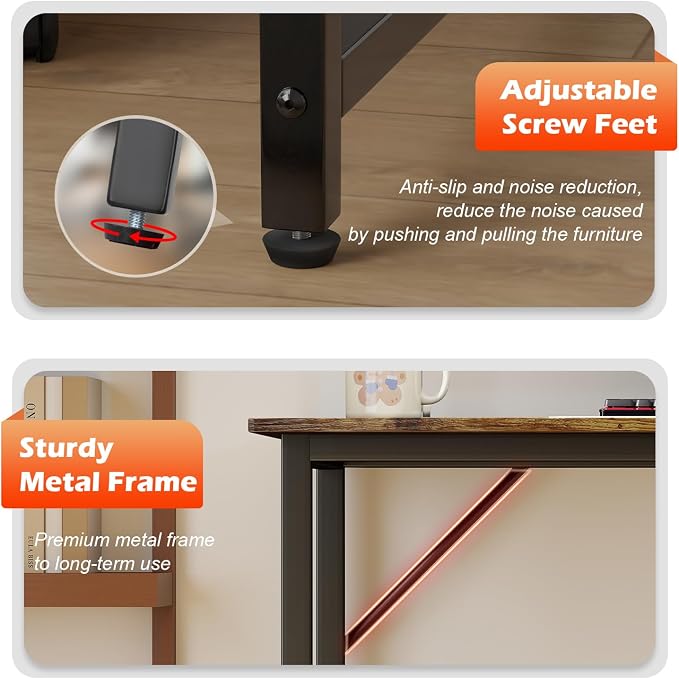 PayLessHere | 47 Inch Computer Desk | Vintage | Office Desk with Metal Frame, Adjustable Feet | Water-Resistant, Scratchproof Surface | Sturdy Writing Table for Home Office or Study | Pack of 1