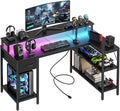 Alpen L Shaped Gaming Desk, 47 Inch Computer Desks with Drawers, Corner Desk Gaming Table with LED Lights & Power Outlets, Monitor Stand, Home Office Desk for Living Room, Bedroom, Black