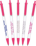 USA Made, Personalized Writing Ink Ballpoint Novelty Pens, Custom Printed with Your Logo & Text (Pack of 500 White Pens with Pink Trim)