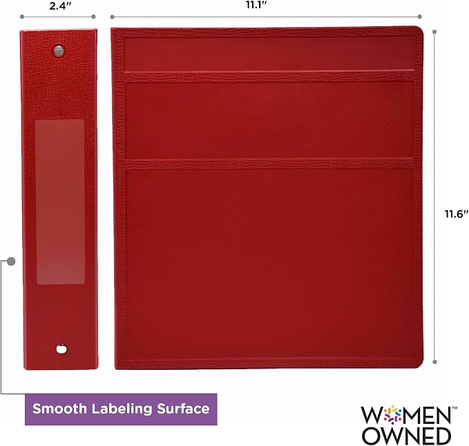 Carstens 2-Inch Heavy Duty 3-Ring Binder - Side Opening, Brick Red, Durable Plastic, No-Gap Rings, Waterproof Covers, No Pockets, Holds 300 US Letter Sheets, BPA-Free, Made in USA (2828-3R) Case of 16