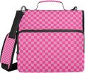 Pink Checkered Print 3 Ring Zipper Binder with Shoulder Strap & Handle 2 Inch D-Ring Zippered Binder Bag with Multiple Pocket & Pencil Pouch, Binder Organizer for School or Office