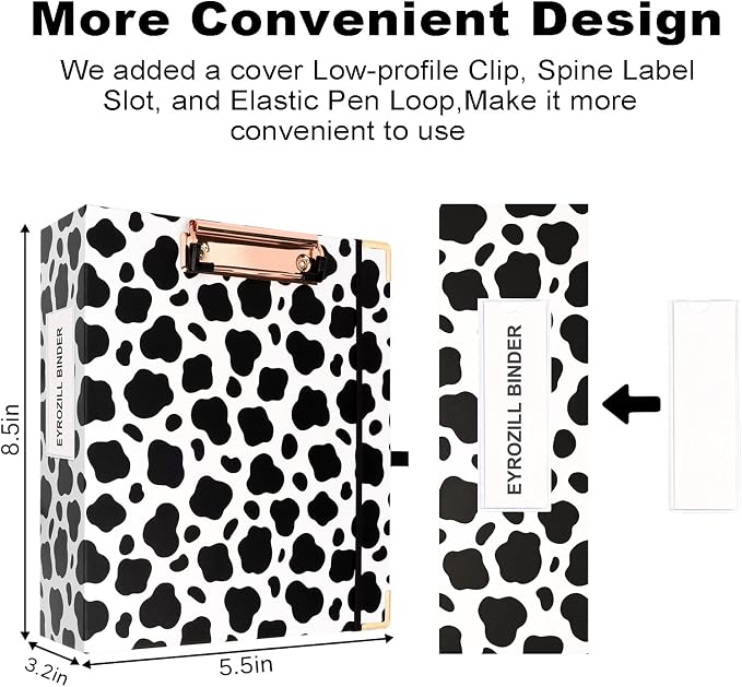 EYROZILL Mini 3 Ring Binder, 5.5" x 8.5", 2 Inch, Cow Print