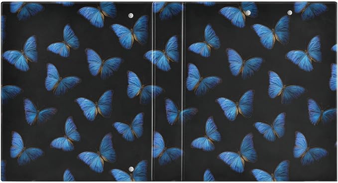 Black and Blue Butterflies Binder 3 Ring 1.5 Inch Binder with Clipboard&Pockets, Hardcover Binders Heavy Duty Large File Folder for Office School Supplies - Holds 200 Sheets
