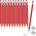 24PCS Erasable Colored Pencils with Eraser Pre Sharpened Pencil 2 HB - Ideal for Checking, Grading, Tests & Office/School Supplies (Red)