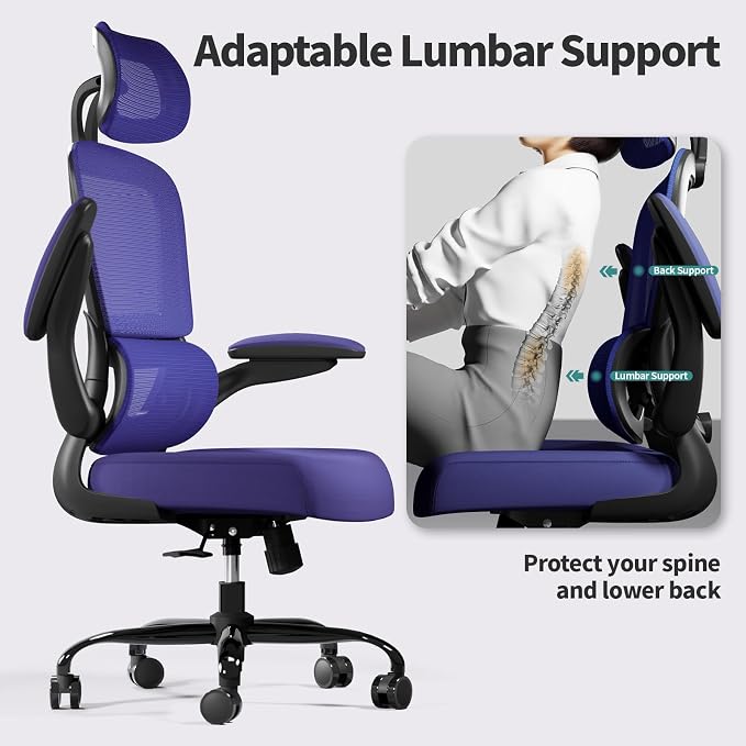 TRALT Office Chair Ergonomic Desk Chair - Gaming Chair with Lumbar Support | 330 LBS Home Office Desk Chairs with Headrest, Reading Chair with Flip-up Armrests, Comfortable Computer Chairs (1, Violet)
