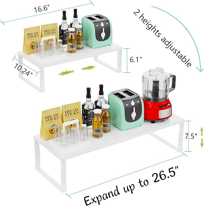 Jojocross Expandable Adjustable Stackable Kitchen Organizer, Spice Rack,Metal Pantry Storage Shelves Racks,Counter Shelf for Cabinets, Countertop, Cupboard(3 Packs/Large/White)