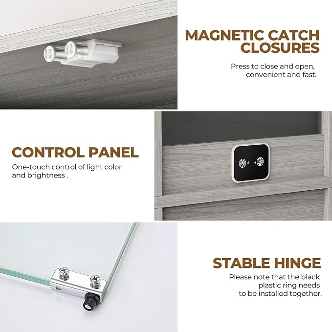 BROTTAR Display Cabinet with Glass Doors, 4-Tier Display Case, Gray | Curio Cabinet with 3 Color Lights for Collectibles, Storage Cabinets with Human Body Sensor