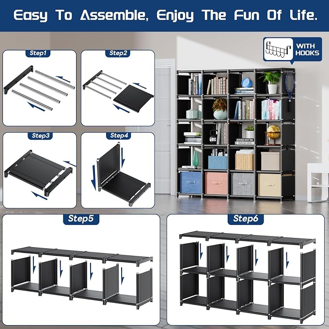 Mavivegue 20 Cube Book Shelf, Storage Organizer, Large DIY Bookcase, Metal Cube Bookshelf, Cubbies Closet Storage Organizer Shelves for Bedroom,Living Room,Home,Office