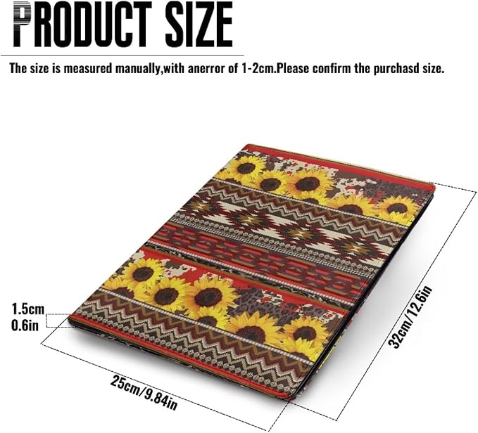 Dreaweet Sunflower Aztec Portfolio Binder Leather Padfolio for Women Personalized Resume Portfolio Folder Interview Document Organizer Card Holder Notepad Holder,Red