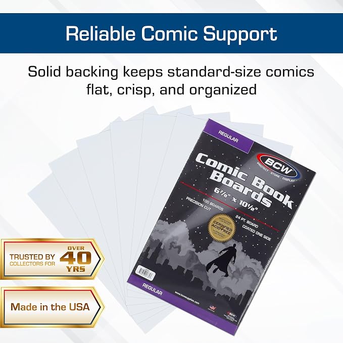 BCW Regular Backing Boards | 200 Count Each | Acid-Free Storage Solution for Comic Collectors | Protection and Display for Comic Books