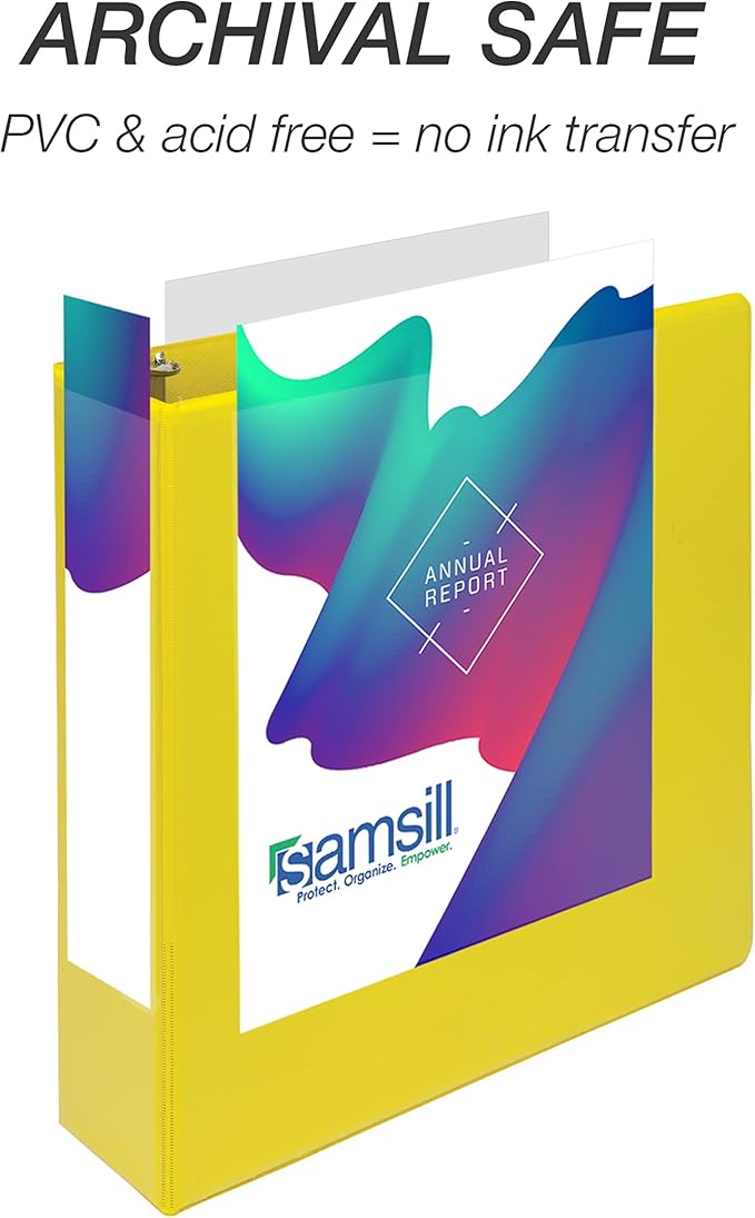 Samsill Durable 2 inch 3 Ring Binder, D Ring Binder, 100% Recycled Chipboard, Yellow, 4 Pack