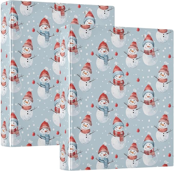 Snowman Pattern on Colored Background 3 Ring Binder 1.5" Decorative D-Ring Binder with Clipboard&3 Clear Pockets, Holds 200 Sheets A4 Size Paper Waterproof Binders for School Home Office