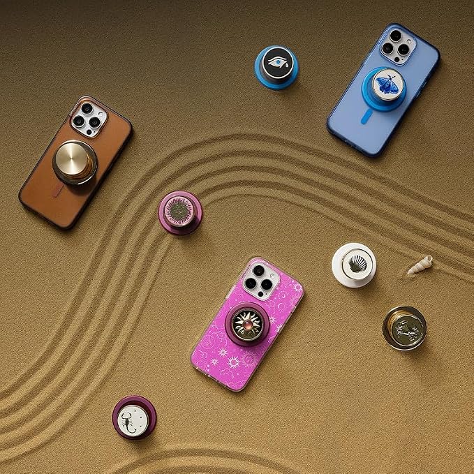 PopSockets Phone Grip for MagSafe, Magnetic Holder- Enamel Dungeness | Removable, For Kindle / Android / iPhone, With Magnet, Gold, Enamel, Designs