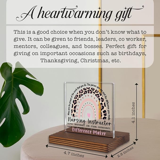 Nursing Instructor Gift Desk Sign, Difference Maker Appreciation Plaque for Nurse Educator Mentor Graduation Thank You Office Decor PA108