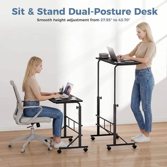 DUMOS 31.5" Walking Pad Desk, Laptop Desk, Home Office | Lockable Wheels, Adjustable Height, Portable Rolling Design, Treadmill Use, Stand Up Style, Black