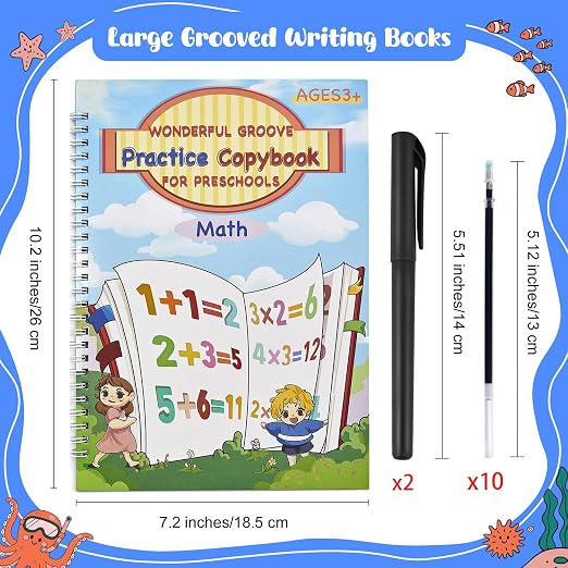 Large Magic Grooved Writing Practice Book-Reusable Handwriting Practice for Kids 8-10- Pre k workbooks