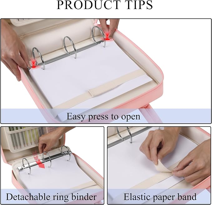 Upgraded Zipper Binder | 3-Inch & 2-Inch O-Rings, 600 Sheet Capacity Trapper Keeper with 13 Inch Laptop Sleeve & Water Bottle Holder, Binder Bag with Multi-Pockets & Shoulder Strap (Pink)