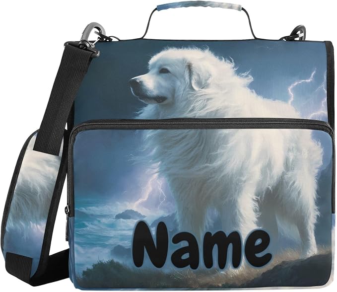Custom Great Pyrenees Dog 3 Ring Binder Bag 1.5 inch Personalized Name Binder Organizer 500 Sheet Documents Storage for School Office