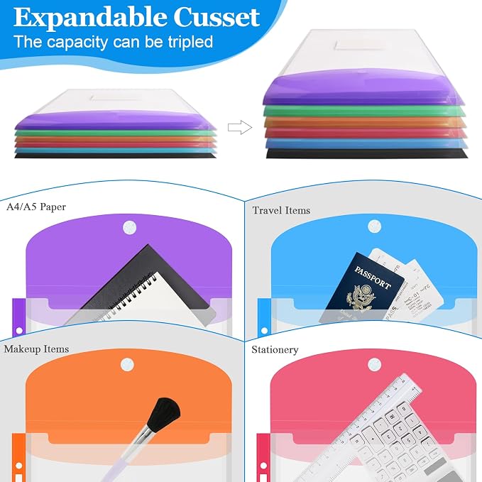 24 Pack Binder Folders with Pockets 11 Holes Expandable Dividers for 2/3/4 Ring Document Pouch with Label Loose-Leaf Transparent Binder Organizer for School Home Office