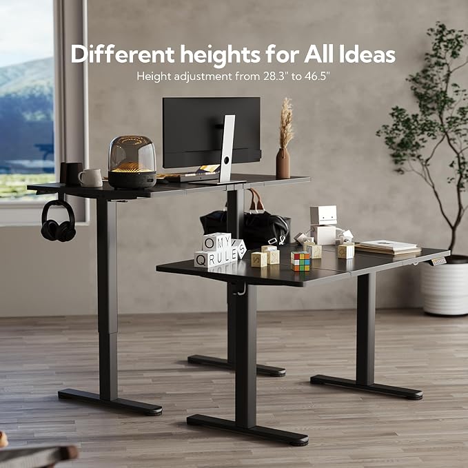 Claiks Electric Height Adjustable Standing Desk, 63x24 Inch, Black | Smooth Height Adjustment, 3 Memory Presets, Cable management hub & hook, Stable Steel Frame, 156 lbs Capacity, Easy Assembly