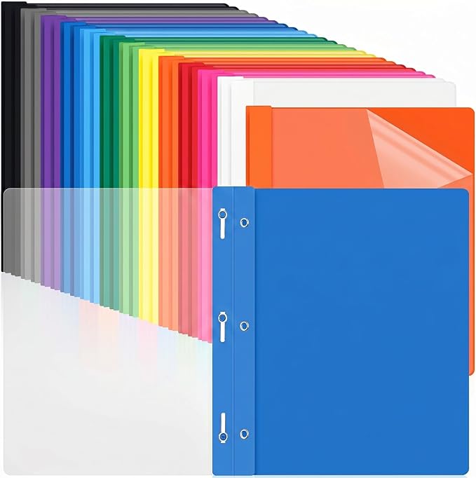 Feifeiya 24 Pack Plastic Report Covers with 3 Prongs Presentation Folders Bulk, 100 Sheet Capacity, Clear Front Report Covers for Presentation Document Paper School Office Supplies (Multicolor)